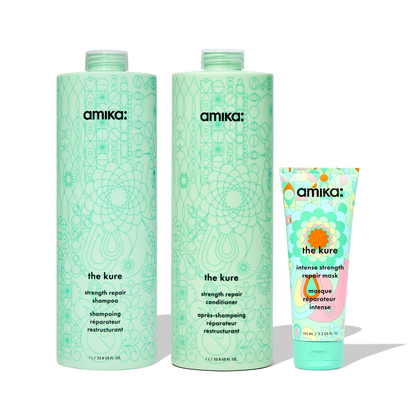 super-sized strength repair set the kure shampoo, conditioner + mask